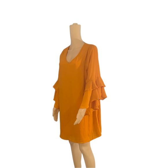 Gianni Bini Mustard Yellow Flounced Sleeve Short Dress Size Large - Picture 3 of 12